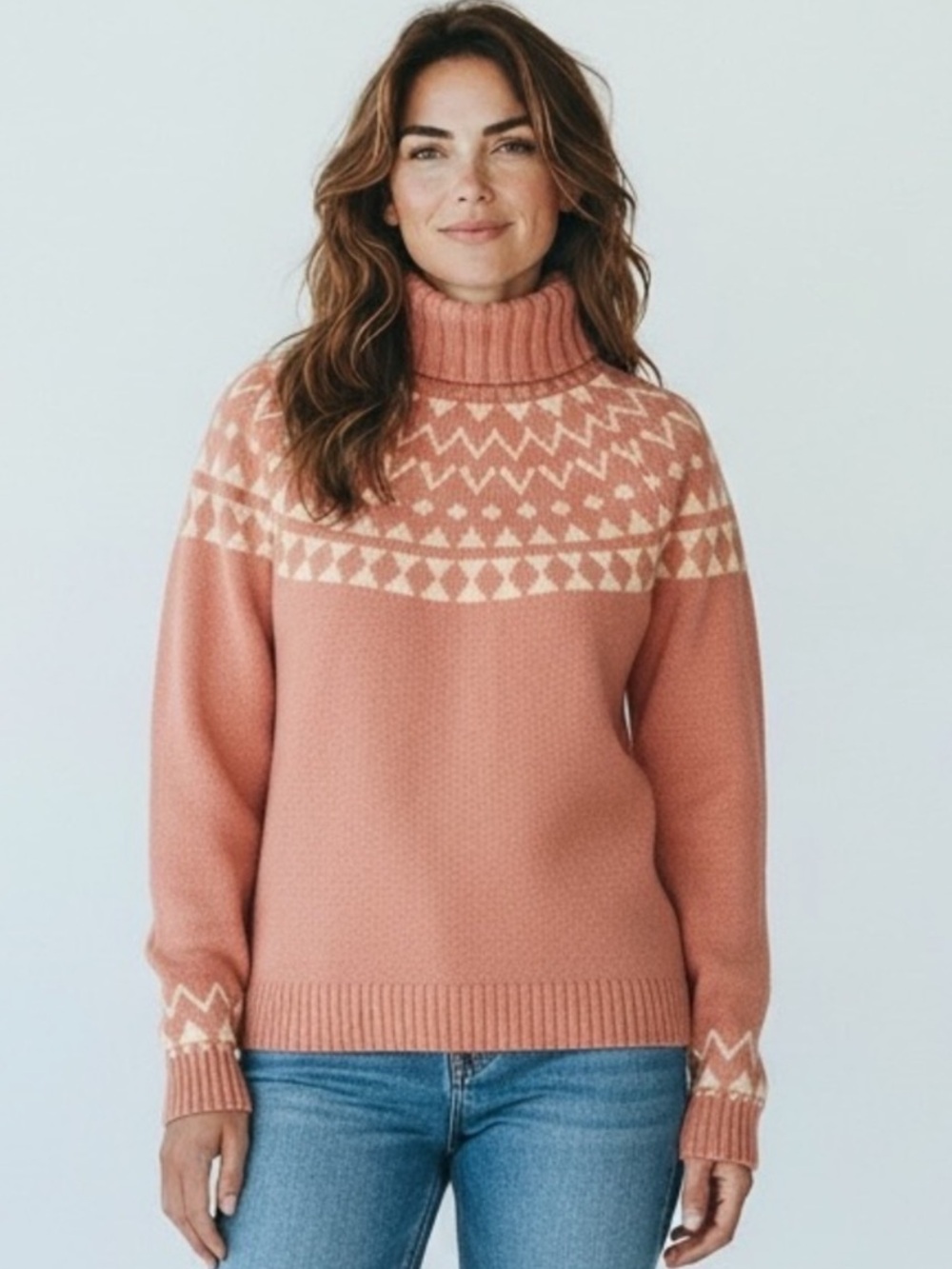Duluth Trading Co Dusty Rose Fair Isle Turtleneck Large Sweater